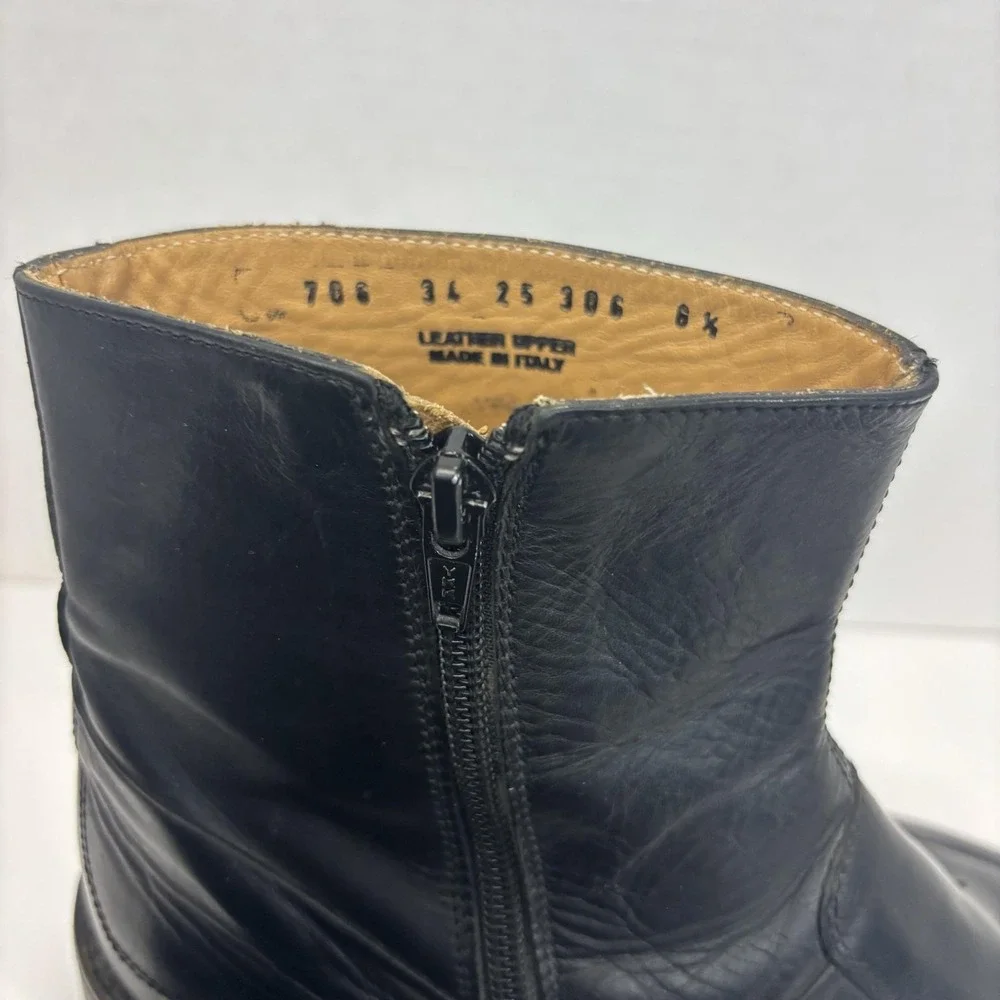 Vtg Kenneth Cole Collection Ankle Boots Mens 8.5 Black Leather Zip Italy Square